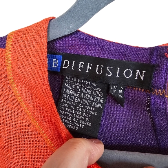 100% Linen Lagenlook Colorblock Vintage Blouse Top Colorful Artisy Oversized - Picture 5 of 5